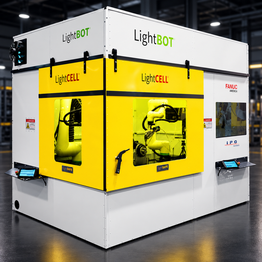 LightSAFE LightCELL laser welding enclosure in a clean industrial showroom